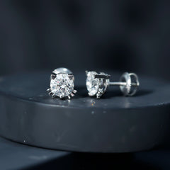 Dainty Round Shape Moissanite Cat Stud Earrings