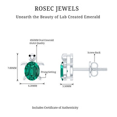 4X6 MM Lab Created Emerald Cute Turtle Stud Earrings