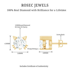 Natural Diamond Cat Stud Earrings