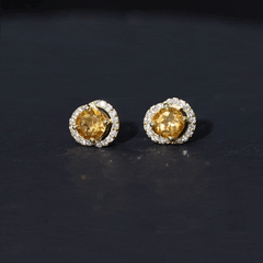 Round Citrine and Diamond Stud Earrings