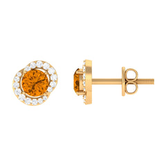 Round Citrine and Diamond Stud Earrings