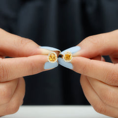 Round Citrine and Diamond Stud Earrings