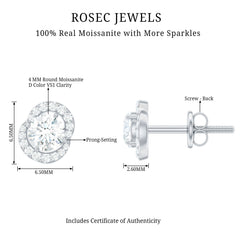 Certified Moissanite Everyday Stud Earrings with Screw Back