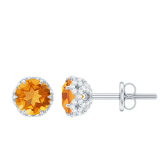 Designer Citrine Diamond Stud Earrings with Screw Back