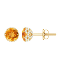 Designer Citrine Diamond Stud Earrings with Screw Back