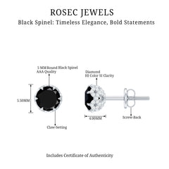1 Carat Black Spinel Stud Earrings with Diamond Accent