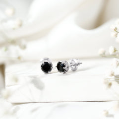 1 Carat Black Spinel Stud Earrings with Diamond Accent