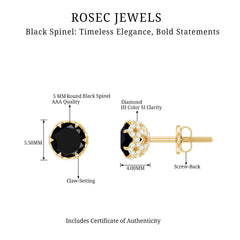 1 Carat Black Spinel Stud Earrings with Diamond Accent
