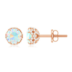 Designer Ethiopian Opal Stud Earrings with Diamond