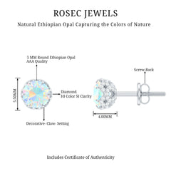 Designer Ethiopian Opal Stud Earrings with Diamond