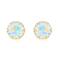 Designer Ethiopian Opal Stud Earrings with Diamond