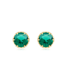 Round Lab Created Emerald Stud Earrings with Diamonds