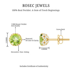 Designer 1 Carat Peridot Stud Earrings with Diamond
