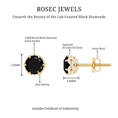 Lab Created Black Diamond Stud Earrings with White Diamonds