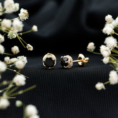 Lab Created Black Diamond Stud Earrings with White Diamonds