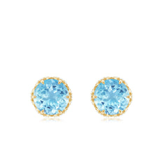 Natural Aquamarine Diamond Floral Stud Earrings with Screw Back