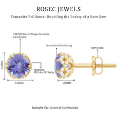 1 Carat Tanzanite Designer Stud Earrings with Diamond for Women