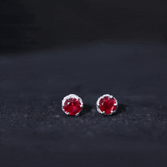 Certified Lab Grown Ruby Wedding Stud Earrings with Diamonds