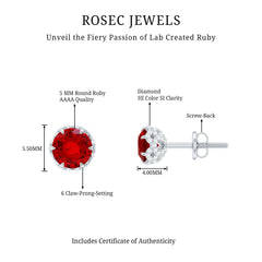 Certified Lab Grown Ruby Wedding Stud Earrings with Diamonds