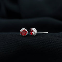 Certified Lab Grown Ruby Wedding Stud Earrings with Diamonds