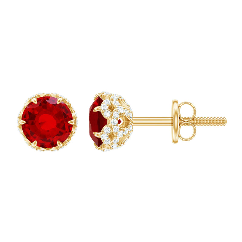 Certified Lab Grown Ruby Wedding Stud Earrings with Diamonds