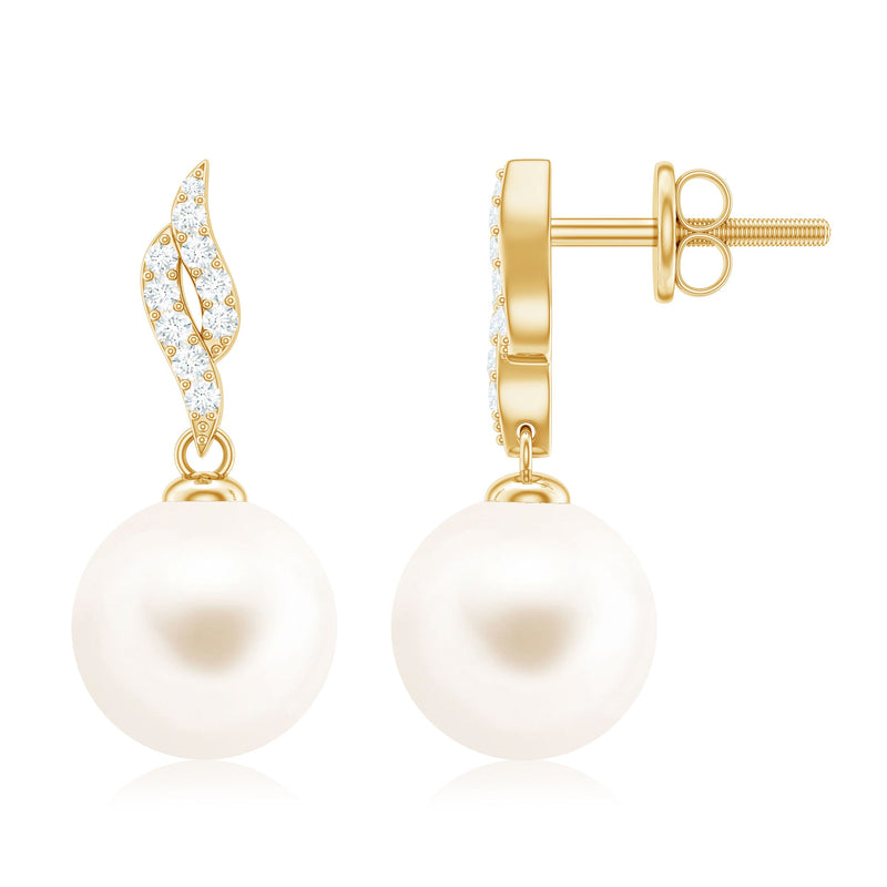 Genuine 15 Carat Freshwater Pearl and Diamond Drop Earrings with Certificate
