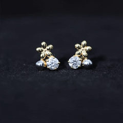 Round Cut Moissanite Flower Stud Earrings with Screw Backs