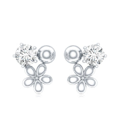 Round Cut Moissanite Flower Stud Earrings with Screw Backs