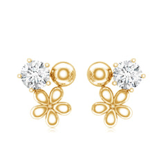 Round Cut Moissanite Flower Stud Earrings with Screw Backs