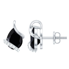 1.2 Carat Natural Black Spinel Teardrop Stud Earrings with Diamond
