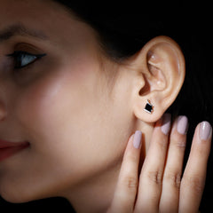 1.2 Carat Natural Black Spinel Teardrop Stud Earrings with Diamond