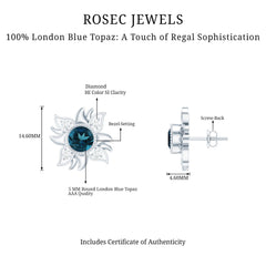 London Blue Topaz and Diamond Flower Stud Earrings
