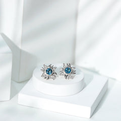 London Blue Topaz and Diamond Flower Stud Earrings