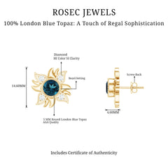 London Blue Topaz and Diamond Flower Stud Earrings