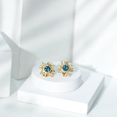 London Blue Topaz and Diamond Flower Stud Earrings