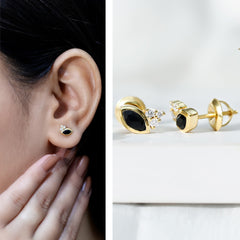 Marquise Shape 0.7 Carat Lab Grown Black and White Diamond Stud Earrings