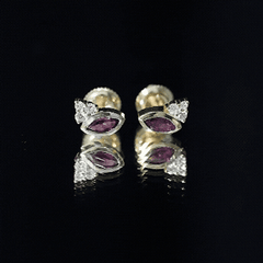 Marquise Cut Lab Grown Ruby and Diamond Stud Earrings in Silver