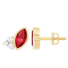 Marquise Cut Lab Grown Ruby and Diamond Stud Earrings in Silver