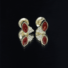 Real Half Carat Fire Opal Stud Earrings with Diamond