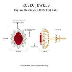 Natural 2 Carat Ruby Stud Earrings With Diamond Halo
