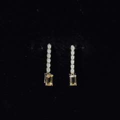 Emerald Cut Citrine and Diamond Bar Drop Earrings in Silver