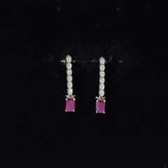 Emerald Cut Ruby and Diamond Dangle Drop Earrings