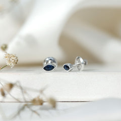 Natural 0.3 Carat Marquise Cut Blue Sapphire Earrings in Silver