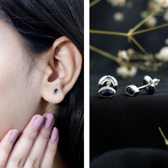 Natural 0.3 Carat Marquise Cut Blue Sapphire Earrings in Silver
