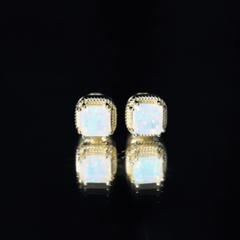 6 Carat Asscher Cut Ethiopian Opal Stud Earrings in Gold Plated Silver