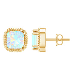 6 Carat Asscher Cut Ethiopian Opal Stud Earrings in Gold Plated Silver