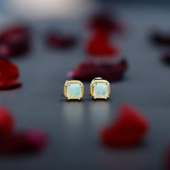 6 Carat Asscher Cut Ethiopian Opal Stud Earrings in Gold Plated Silver
