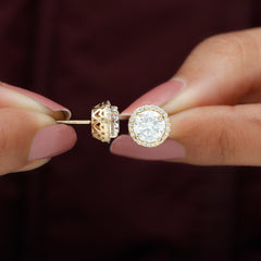 Round Halo Lab Grown Diamond Earring For Women
