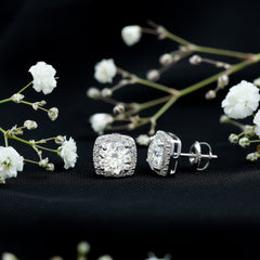 Certified Round Cut Lab Grown Diamond Halo Stud Earrings For Her