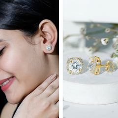 Certified Round Cut Lab Grown Diamond Halo Stud Earrings For Her